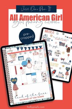 two notebooks with american girl stickers on them and the title, all american girl crafts pre - cropped