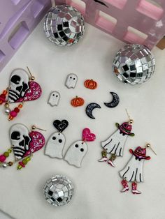 Pink Halloween Party Earrings, Playful White Earrings For Party, Fun White Party Jewelry, Playful Halloween Earrings As A Gift, Playful Halloween Earrings For Gifts, Playful Halloween Earrings For Gift, Spooky White Earrings For Party, White Spooky Earrings For Party, Halloween Jewelry