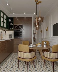 a dining room table and chairs in a kitchen