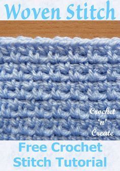 the crochet stitch pattern is shown in blue and white, with text that reads free