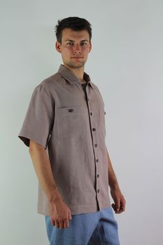 Linen man comfortable shirt with short sleeve and 2 pokets, Formal shirt men, regular fitted coffee linen shirt Details: - 100% natural linen produced in Europe ; - medium weight (180 gram per square meter); - color: coffee, could be any from our colors catalog (color samples at the photo); Made to order, approximately a few days, If you have any questions please message me and I will be glad to answer. Brown Short Sleeve Camp Shirt With Pockets, Brown Short Sleeve Shirt With Pockets, Brown Camp Shirt With Pockets For Summer, Brown Linen Shirt With Button Closure, Flax Colored Relaxed Fit Short Sleeve Shirt, Classic Short Sleeve Shirt In Flax Color, Classic Flax Short Sleeve Shirt, Classic Short Sleeve Flax Shirt, Brown Linen Collared Shirt