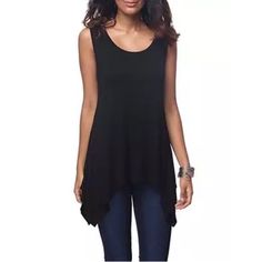 A Cute And Simple Top For The Summer. Material: 95% Cotton And 5% Polyester. Casual Black Sleeveless Blouse, Casual Black Scoop Neck Vest, Black Scoop Neck Casual Tank Top, Black Sleeveless Summer Vest, Casual Black Scoop Neck Tank Top, Black Sleeveless Vest Top, Black Sleeveless Blouse Vest For Layering, Black Sleeveless Top For Layering, Sleeveless Tank Top For Layering