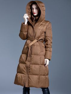 Women's Winter Kayla Hooded Belted Down Puffer Long Coat Winter Hooded Outerwear With Belt, Winter Hooded Belted Outerwear, Hooded Belted Outerwear For Winter, Belted Hooded Outerwear For Winter, Long Overcoat, Duck Down, Down Coat, Sweater Coats, Two Piece Outfit