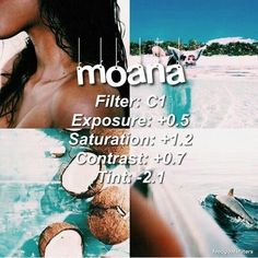 there is a woman in the water with coconuts next to her and an advertisement for moana