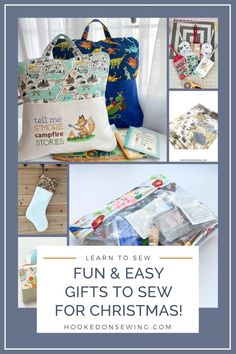 the instructions to sew for children's christmas gifts are shown in this collage