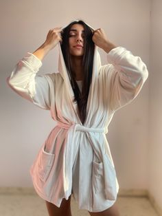 "Warm winter robe. A soft fluffy house robe is a great gift for her for the New Year. Mothers Day Warm dressing gown on a belt with a hood and pockets. Very comfortable warm and soft bathrobe. Home clothing is a unique type of product designed to give a feeling of comfort, coziness and warmth. The warm texture of the fabric will provide home comfort on autumn and winter evenings. Experience the highest quality of our products. Functions * Knitwear is very delicate, soft, warm, fluffy, durable. * Super Soft Hooded Sleepwear For Loungewear, Cozy Hooded Robe For Loungewear, White Hooded Sleepwear For Loungewear, Winter White Sleepwear For Relaxation, White Winter Sleepwear For Relaxation, Super Soft Cozy Sleepwear For Home, Super Soft Comfortable Sleepwear For Home, Cozy Robe For Loungewear, Cozy Super Soft Robe For Loungewear