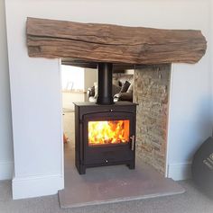 a wood burning stove in a living room