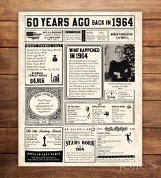 an old newspaper advertisement for the 50 years ago back in 1934, on a wooden background