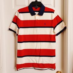 For Sale: Nwt Ralph Laured Striped Polo Shirt Boys / Young Men Size Xl (18-20) - Bright Vivid Stripes, Durable Cotton Material. Orig $80 + Tax ~ Only $40 - Great Deal !!! Blue Couch, Street Fashion Men Streetwear, Men Streetwear, Birthday List, Lauren White, Striped Polo Shirt, Young Men, Red Tshirt, Mens Streetwear