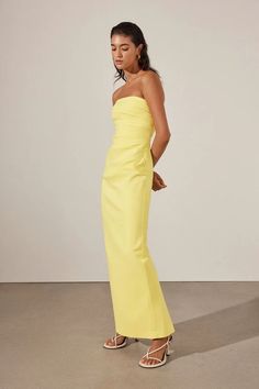 Lani Strapless Draped Maxi Dress | Lemon | Skirts | Shona Joy – Shona Joy International Yellow Strapless Dress, Drape Maxi Dress, Shona Joy, Lemon Dress, Skirt Jumpsuit, Wedding Dress Shopping, Sleepwear Robe, Yellow Dress, Cotton Dress