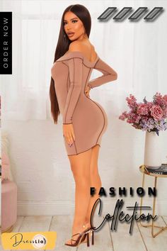 Spring New Sexy Patchwork Solid Color Off Shoulder Long Sleeve Cross Strap Bodycon Mini Dress Color Pick, Cross Straps, Bodycon Mini Dress, Above Knee, Dress Length, Off The Shoulder, Shoulder Dress, Off Shoulder, Solid Color