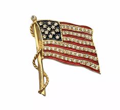 Vtg JBK Flag Brooch Jacqueline Kennedy Enamel Rhinestone Pin Patriotic Jewelry | eBay Patriotic Jewelry, Love Fest, Rhinestone Material, Antique Fashion, Let Freedom Ring, Vintage Love, Vintage Costumes, Fourth Of July, Antique Jewelry