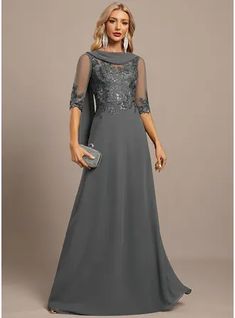 JJ's House Pleated Sequins Lace Chiffon Scoop Fall Winter A-line Plus General No Leg Slit Back Zip Illusion Scoop Elegant Beautiful Back Black Tie Steel Grey Height:5.8ft（176cm） Bust:32in（82cm）Waist:24in（61cm）Hips:35in（89cm） No Floor-Length Grey Model Name:Ulia  Hei. #JJ's House #Pleated #Sequins #Lace #Chiffon #Scoop #Fall #Winter #Aline #Plus #General #NoLegSlit #BackZip #Illusion #Scoop #Elegant #BeautifulBack #BlackTie #SteelGrey #No #FloorLength #Grey Formal Dresses Long Elegant Black Tie Mother Of The Bride, Black Tie Wedding Guest Dress Over 50, Mother Of The Groom Dresses For Fall, Fall Mother Of The Bride Dresses, Mom Of The Groom Dresses, Grey Formal Dress, Mom Dresses, Mob Dress, Mother Dress