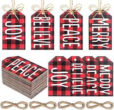 red and black plaid gift tags with rope