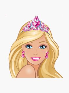 a barbie doll with blonde hair wearing a tiara and pink jewels on her head