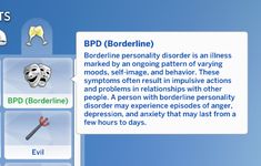 screenshot of the bpd borderline screen, with text describing it as'bpd borderline '