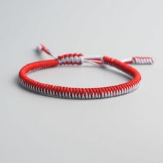 Red/White Tibetan Good Luck Rope Bracelet Rope Bracelet Tutorial, Buddhist Beliefs, Tibetan Bracelet, Colored Rope, Buddha Bracelets, Buddhist Traditions, Lucky Bracelet, Bracelet Knots, Buddhist Monk