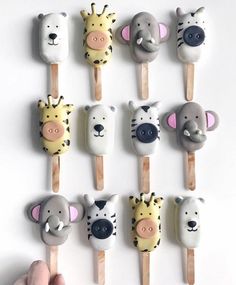 there are many animal lollipops on the stick