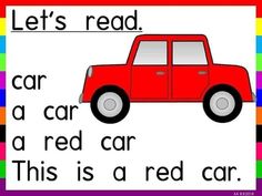 a red car with the words let's read