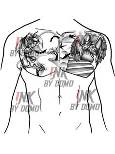 an image of a man's chest with tattoos on it