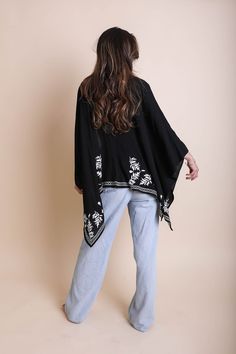 Simple yet elegant. Throw this easy-to-style kimono for a casual intimate dinner or to wind down the day. #lovemyleto 100% Polyester Imported Sorority Rush Dresses, Intimate Dinner, Embroidered Kimono, Bachelorette Dress, Casual Bodysuit, Rush Dresses, Shower Dresses, Leaf Garland, Layered Tops