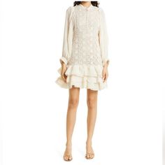 Bytimo Dot Jacquard Lace Long Sleeve Ruffled Cream Mini Dress New Without Tag Feel Like You've Discovered A Beloved Family Heirloom With An All-Lace Dress Styled With Gracefully Billowed Sleeves And Finished With A Double Row Of Ruffles. Size: Small Color: Cream Band Collar Long Sleeves Lace Body Layered Ruffled Hemline Partially Lined Viscose, Cotton, Polyester Dry Clean Nwt - New With Tags Questions? Leave A Comment Below! T3 Cream Band, Layered Ruffle Skirt, Cream Mini Dress, Ponte Knit Dress, Lace Dress Styles, Striped Knit Dress, Vintage Floral Dress, Long Sleeve Print Dress, Pregnancy Maxi Dress