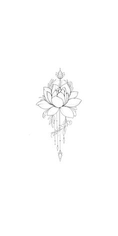 a black and white drawing of a lotus flower on a white background with an arrow in the center