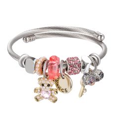 PRICES MAY VARY. Pink Bear Bracelets for teen girls is a combination of high-quality stainless steel wire chain, cartoon alloy pendants and crystal beads. It is fashionable and beautiful, and its colorful colors can always shine the eyes of friends. Fashion mainstream: The charm bracelets for girls is matched With Charm pendant with stylish cartoon elements, dazzling, which is dazzling. Wear an adjustable girls' bracelets, that will make you the center of attention no matter where you go. The be Personalized Metal Bracelets In Cute Style, Trendy Nickel-free Charm Bracelet Gift, Trendy Alloy Bracelets For Gifts, Trendy Alloy Bracelets As Gift, Multicolor Jewelry For Best Friend's Mother's Day Gift, Cute Silver Stainless Steel Jewelry, Trendy Metal Jewelry For Birthdays, Adjustable Rose Gold Alloy Charm Bracelet, Rose Gold Alloy Charm Bracelet