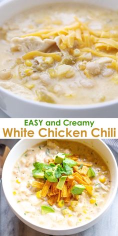 white chicken chili soup in a bowl with text overlay