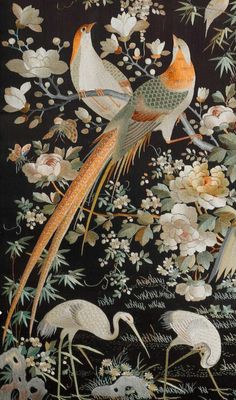 Fleurs Art Nouveau, Floral Wall Art Canvases, Bird On Branch, 자수 디자인, Beginner Painting, Textile Prints