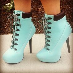 GOOSHOE Cyan Lace-up Boots with Stiletto Heel Ankle Booties and Platform 4 Timberland Heel, Timberlands, High Heel Boots Ankle, Platform High Heels, Fabulous Shoes, Boots Ankle, Crazy Shoes, Pretty Shoes, Dream Shoes