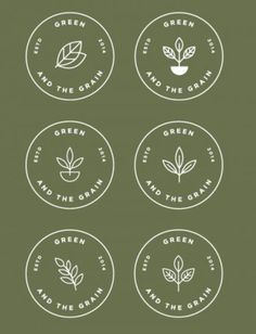 four badges with leaves on them and the words,'plant life'written in white