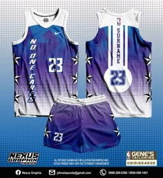 a basketball uniform with the number 23 on it and two shorts, all in blue