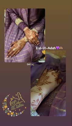 the hands and feet of a woman with henna