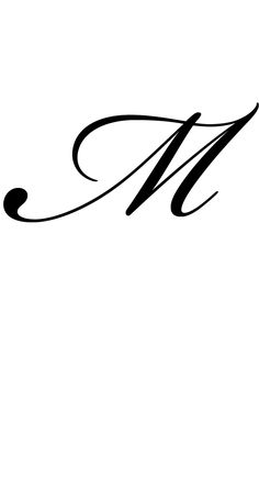 a black and white photo of the letter m in cursive writing with swirls