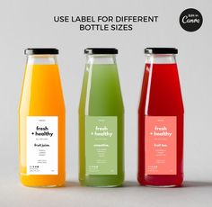 three different types of juices are shown in this advert for the same product