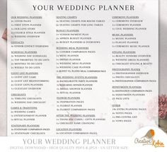 a wedding planner with pink flowers on it