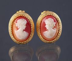 Vintage Cameo Earrings Victorian Revival Oval Gold Tone Clip On Elegant Retro Jewelry Gold Oval Cameo Earrings, Luxury Victorian Clip-on Earrings, Victorian Gold Clip-on Earrings, Antique Oval Clip-on Jewelry, Victorian Oval Clip-on Jewelry, Cameo Earrings, Vintage Cameo, Retro Jewelry, Message Jewelry