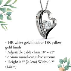 This pendant necklace is the perfect gift for the mom in your life. You can show her that you were thinking of her and every time she puts on the necklace, she will remember the sentiment behind it. It makes for the perfect Christmas, birthday, or special occasion gift. This necklace features a polished heart pendant surrounding a flawless 6.5mm cubic zirconia, embellished with smaller crystals adding extra sparkle and shine. The pendant is crafted in your choice of 14K white gold finish or 18K White Gold Jewelry For Valentine's Day Birthday, Anniversary Birthstone Jewelry Gift, Anniversary Jewelry With Birthstone, Birthstone Jewelry For Anniversary Gift, Valentine's Day Birthstone Necklace For Birthday Gift, Mother's Day Anniversary Gift Birthstone Necklace, Mother's Day Anniversary Birthstone Necklace, Heart Pendant Birthstone Necklace For Birthday And Mother's Day, Mother's Day Gift Necklace With Hallmark