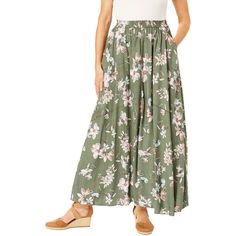 Experience all-day comfort and style with this pull-on elastic waist maxi skirt, perfect for looking effortlessly dressed up. Full elastic waistband provides a secure yet comfortable fit. Soft, flowing fabric offers a flattering drape that moves with you. Convenient side pockets for handy storage of essentials. Elegant side slits enhance mobility and add a touch of sophistication. Available in petite length (34.5") and average length (36.5") to suit your preference. Made from high-quality rayon Flowing Fabric, Plus Size Petite, Knit Maxi Skirt, Womens Maxi Skirts, Long Maxi Skirts, Plus Size Maxi, Flowing Skirt, Woman Within, Church Outfits