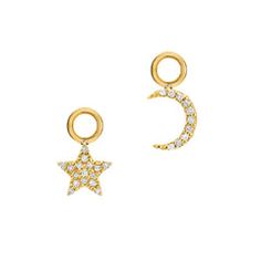 Luxury Earrings With Star Charm For Gift, Luxury Celestial Earrings With Star Charm, Luxury Celestial Star Charm Earrings, Luxury Earrings With Moon Charm, Luxury Star Charm Star-shaped Earrings, Luxury Round Earrings With Moon Charm, Luxury Star Charm Earrings, Luxury Star Shaped Earrings With Star Charm, Affordable Gold Earrings With Moon Charm