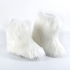 White Faux Fur Lined Boots For Fall, White Boots With Faux Fur Lining For Fall, White Faux Fur Trimmed Boots, White Faux Fur Boots With Round Toe, White Boots With Faux Fur Lining, Fox Fur Boots, Fur Boots Women, Fluffy Boots, Boots Luxury