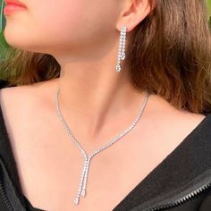 "AAA quality clear white cubic zirconia 3mm round and marquise tarnish resistant high-quality rhodium plated metal setting tennis necklace and earrings set. Elegant and super flawless sparkling. The necklace measures 16\" one size. 1 inch extender can be added upon request. Only sold as a set. Free US shipping" Layered Pearl Necklace, Pearl Statement Necklace, Wedding Bridesmaid Jewelry, Bridal Necklace Set, Collar Choker, Gold Pendant Jewelry, Jewelry Bridesmaid, Party Necklace, Necklace Wedding