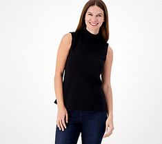 A mock neckline and sleeveless silhouette gives this cotton tank top a must-wear vibe. It won't remain in your closet for long! From Isaac Mizrahi Live!TM. Casual Sleeveless Mock Neck Top For Spring, Casual Sleeveless Mock Neck Top, High Neck Cotton Top For Layering, Casual Sleeveless Mock Neck Top For Layering, Casual Sleeveless Mock Neck Top For Work, Casual Sleeveless Mock Neck Top For Fall, Versatile Sleeveless Mock Neck Top For Spring, Chic High Neck Cotton Tops, Stretch Sleeveless Mock Neck Top For Layering