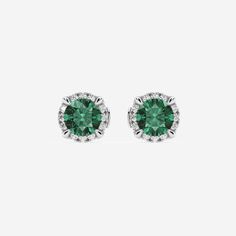 product video for 5.1 mm Round Created Emerald and 1/5 ctw Round Lab Grown Diamond Shadow Halo Stud Earrings Classic Gia Certified Green Diamond Earrings, Classic Green Gia Certified Diamond Earrings, Diamond Halo Setting Earrings For May Birthstone, Classic Brilliant Cut Emerald Earrings, Diamond Halo Earrings For May Birthstone, Classic Round Diamond Earrings For May Birthstone, May Birthstone Brilliant Cut Fine Jewelry Earrings, May Birthstone Brilliant Cut Fine Earrings, Classic Green Diamond Earrings With Halo Setting