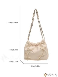 BirdinBag - Stylish Pleated Shoulder Bag with Bow Detail and Metal Chain Strap Beige Bucket Bag With Chain Strap, Beige Bucket Shoulder Bag With Chain Strap, Beige Shoulder Bucket Bag With Chain Strap, Trendy Cream Bag With Chain Strap, Beige Tote Bag With Chain Strap, Bucket Shoulder Bag With Chain Strap, Chain Strap Bucket Shoulder Bag, Everyday Bucket Bag With Chain, Beige Shoulder Bag With Chain Strap