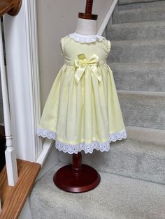 Lovely Full Skirt, Below the Knee with Eyelet Lace Trim. Swiss Embroidered Ruffled Collar with Baby Chicks and Yellow Bow. Soft Cotton Poly in a Light Yellow. Fits 12-18 Months. Always 1 of a Kind. Infant Dresses, Dress Infant, Yellow Bow, Yellow Fits, Wedding Gowns Mermaid, Ruffled Collar, Greenville Sc, Baby Chicks, Easter Dress