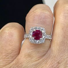 Burmese Ruby and Diamond ring. GIA certified Burmese Ruby with certificate. The most sought after and valued is the Burmese Ruby. Simply classy and timeless design ring. Excellent craftsmanship, the diamonds are white and very sparkling. The diamonds are nice sizes, so the ring is substantial. This quality heirloom ring is one that can be passed down from generation to generation. Genuine Burmese Ruby Gem Quality 2.05 Carats Cushion Cut Rich red color and vibrant GIA Certificate Included Genuine Dazzling Gia Certified Ruby Ring, Exquisite Gia Certified Ruby Diamond Ring, Luxury Gia Certified White Gold Ruby Ring, Luxury Gia Certified Cushion Cut Ruby Ring, Gia Certified Fine Jewelry Ruby Ring In Platinum, Gia Certified Platinum Ruby Ring In Fine Jewelry, Gia Certified Classic Ruby Ring With Diamond Accents, Gia Certified Dazzling Diamond Rings, Gia Certified Platinum Ruby Ring