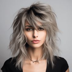 Long Layered Bob With Bangs Over 50, Wolf Cut Women Medium, Wispy Shag, Bangs Haircut Ideas, Bangs Cut, Shag Hair, Wolf Hair, Bangs Haircut, Wolf Haircut