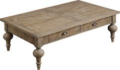 an old coffee table with two drawers on one end and three legs on the other